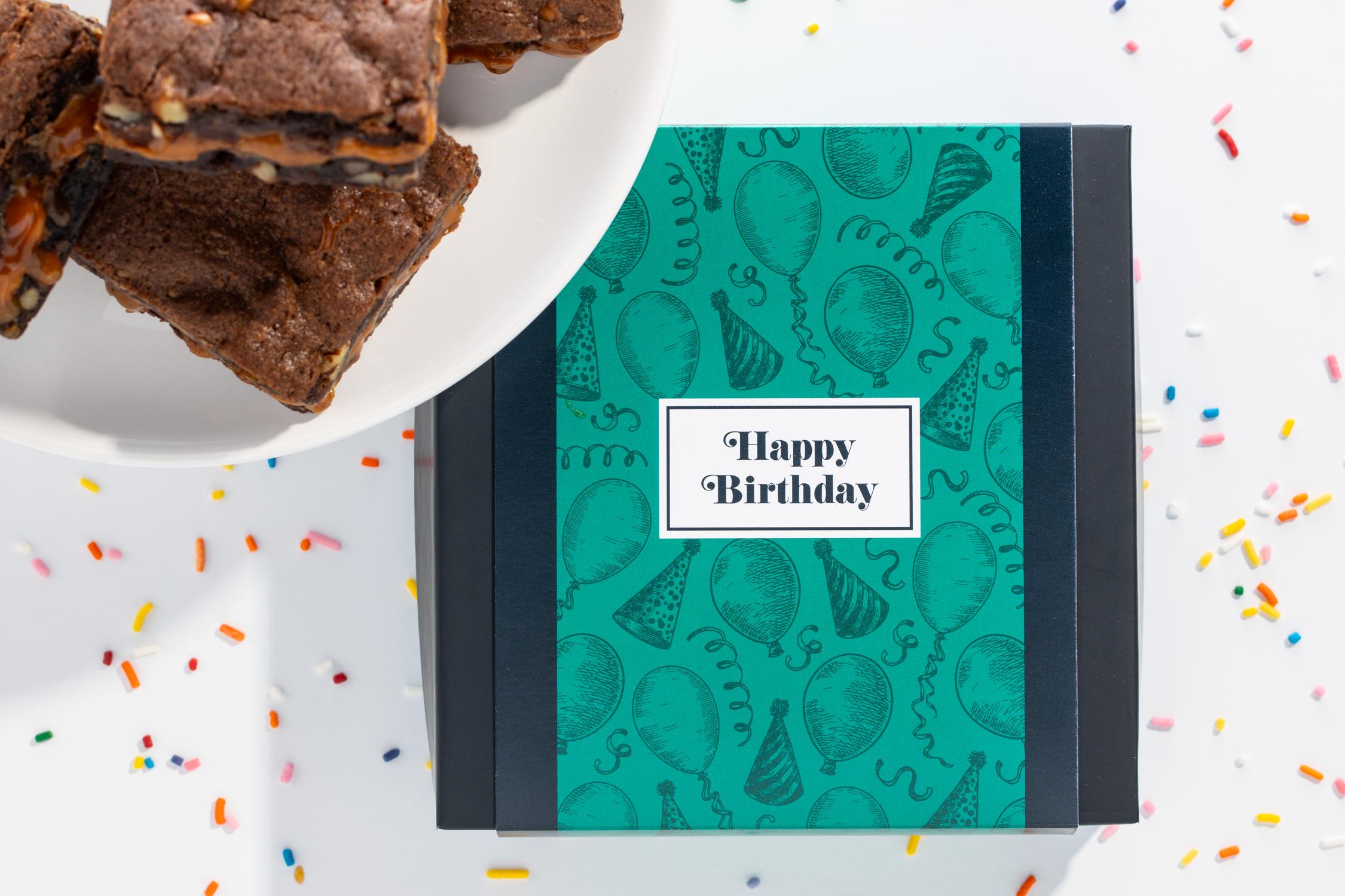 Killer Brownie Happy Birthday Gift Box.  Birthday Gift box filled with Killer Brownies