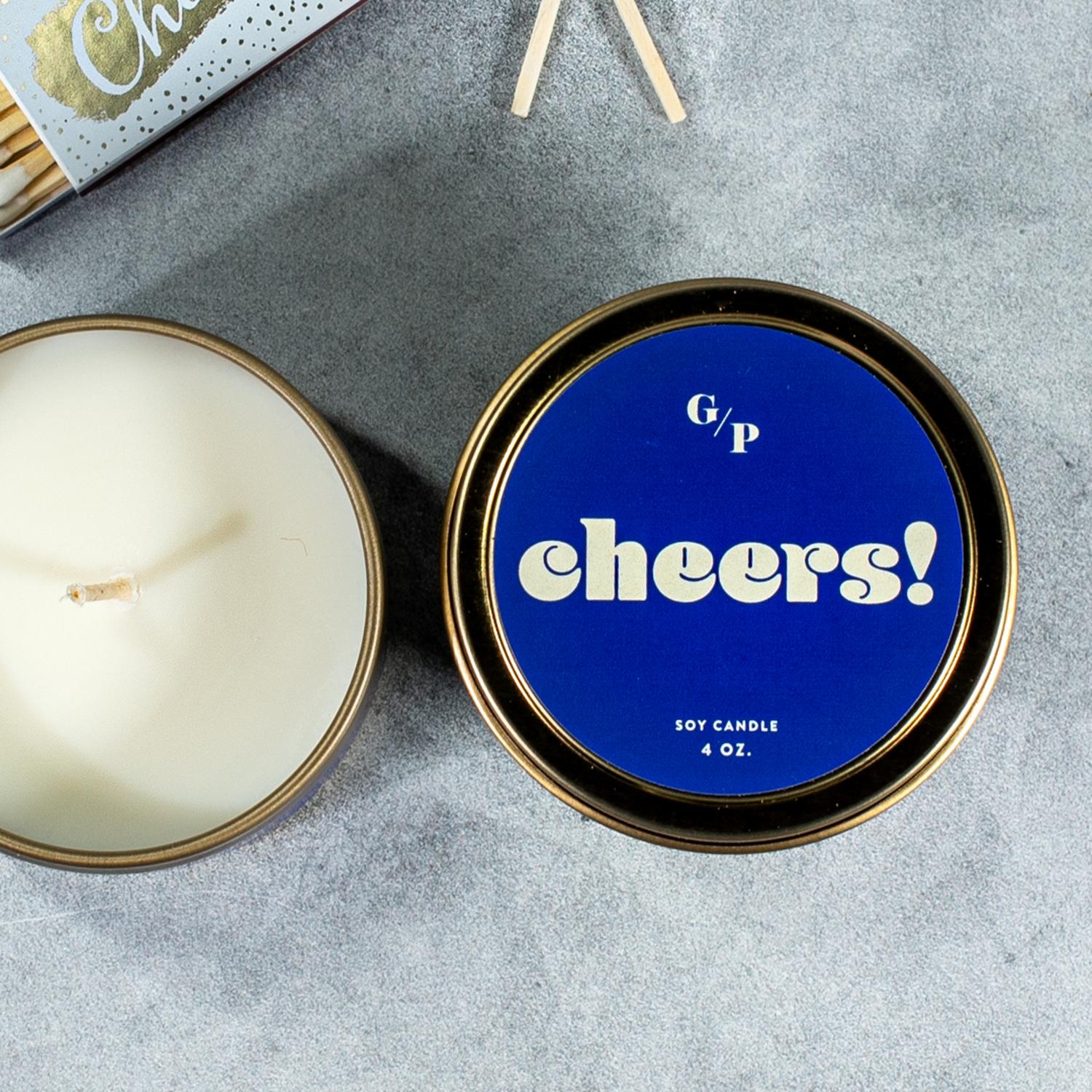 Cheers! Candle for Happy Beginnings and Hippo Hugs Gift box featuring Fiona and Fritz ornament from Rookwood Pottery