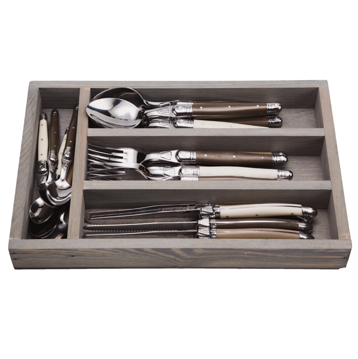 Jean Dubost Laguiole 24 piece flatware set linen