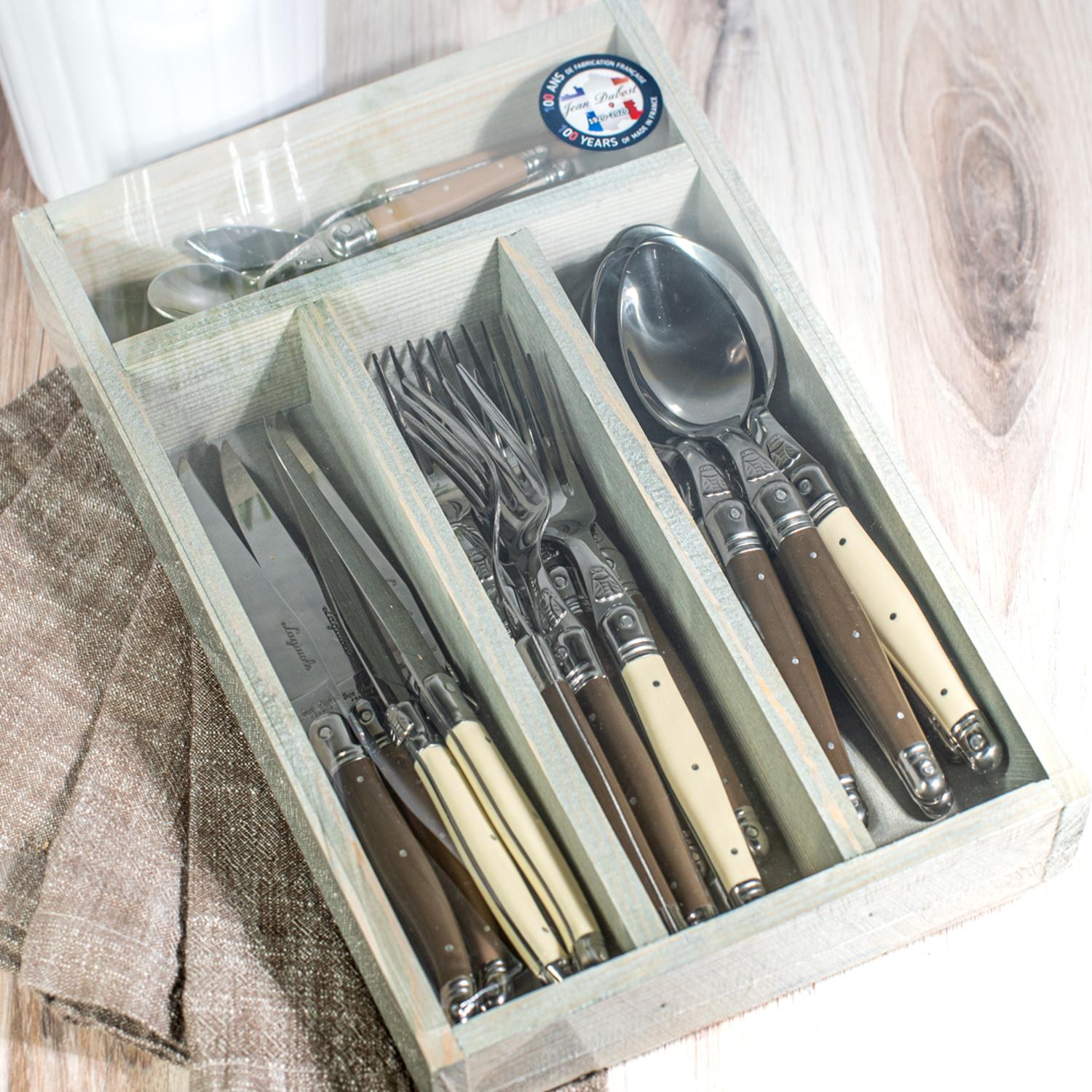 Jean Dubost Laguiole 24 piece flatware set linen