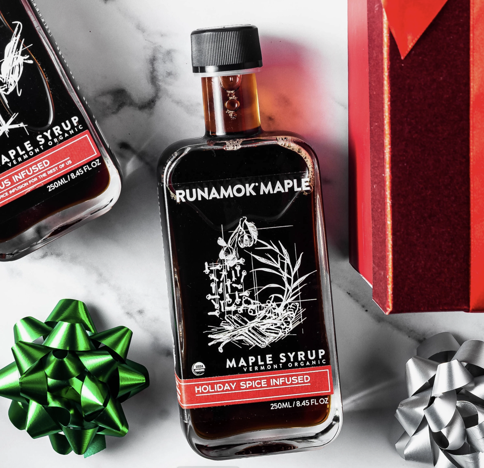 Runamok Organic Maple Syrup infused with holiday spices from Vermont