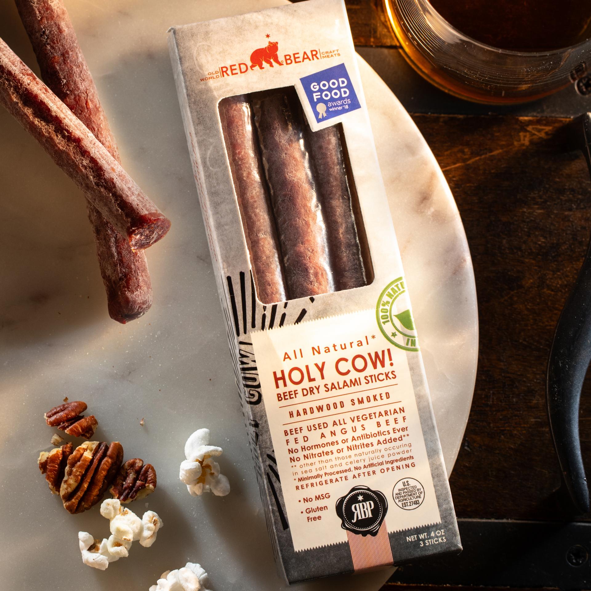 Red Bear salami sticks Holy Cow Smoked beef salami