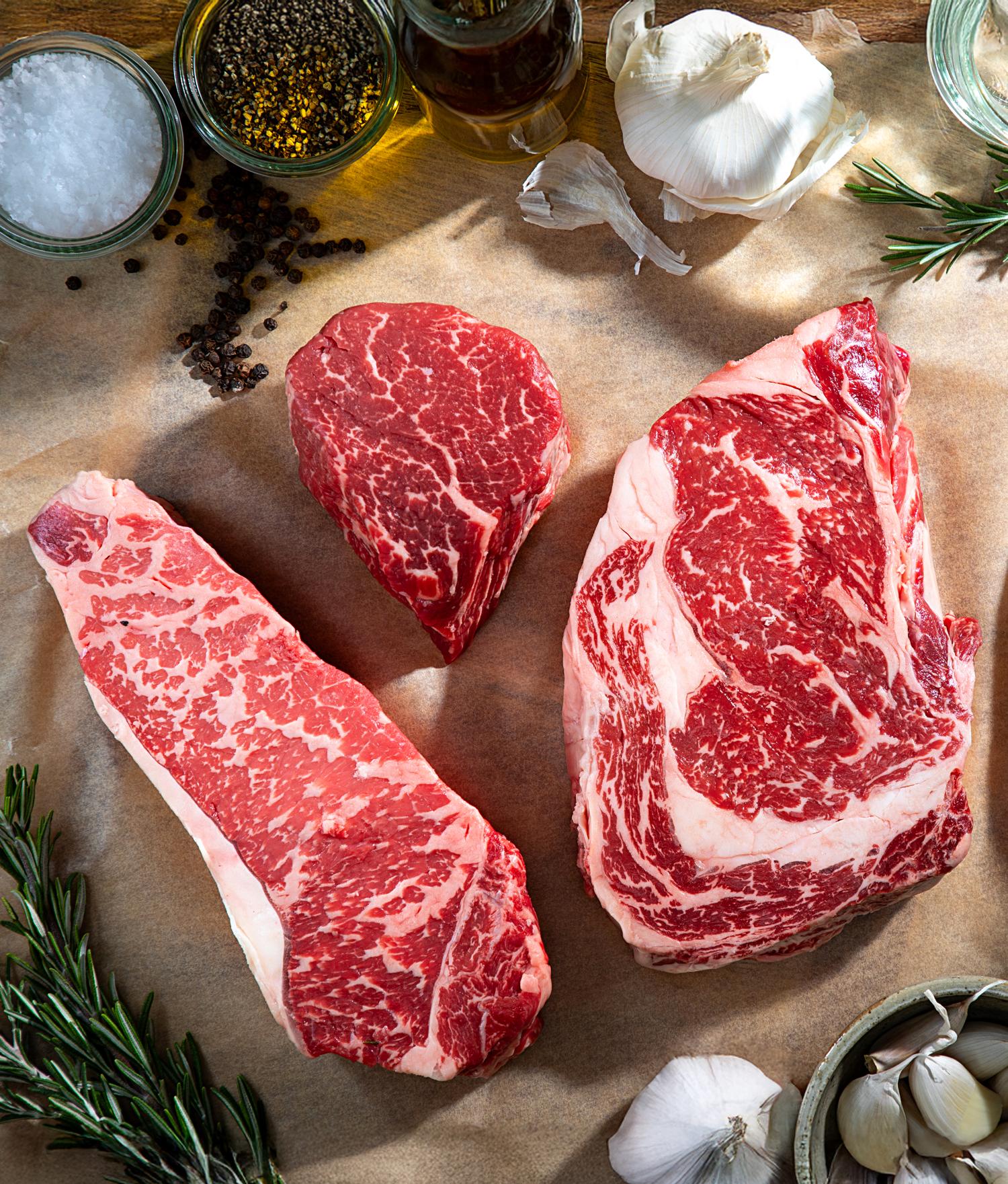 Ship DLM USDA Prime All Natural Steak Sampler without hormones or antibiotics