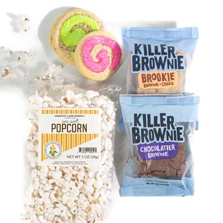 We appreciate you snack gift box with killer brownies, popcorn and lala's cookies