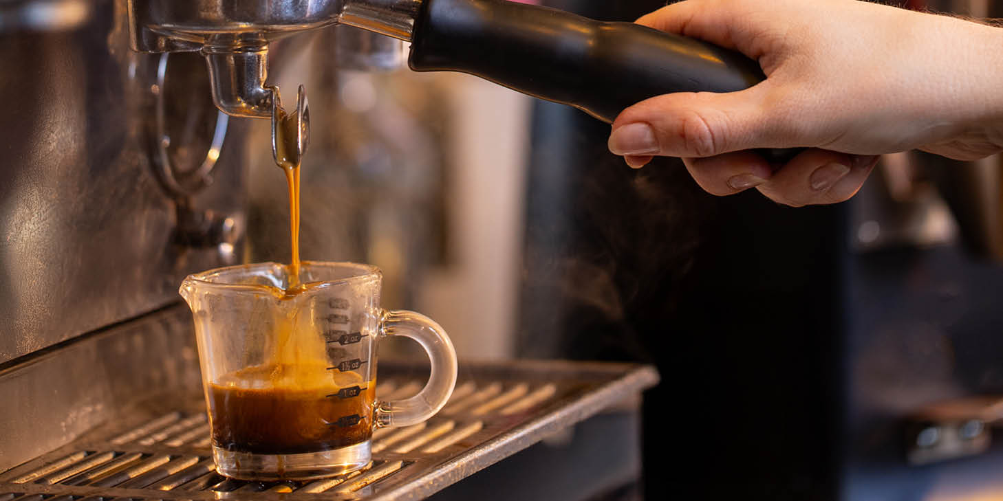 Espresso being brewed at DLM Coffee Bar