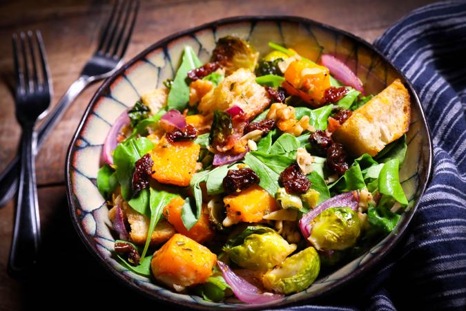 Autumn Panzanella With Brown Butter Balsamic Dressing