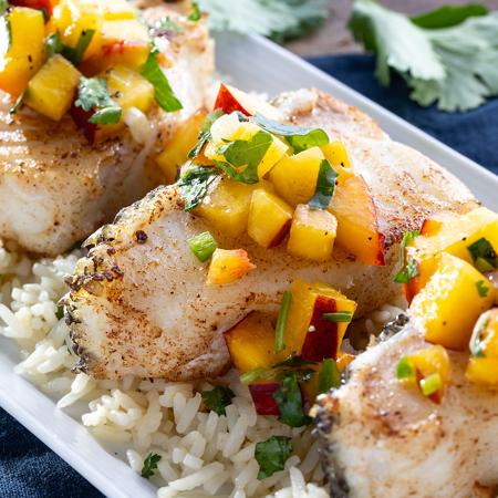 Pan-Seared Chilean Sea Bass With Peach Salsa
