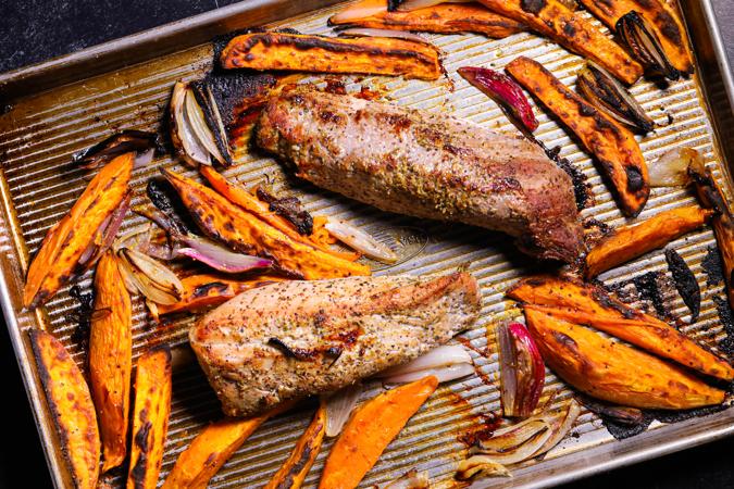 Roasted Pork Tenderloin With Sweet Potato Wedges