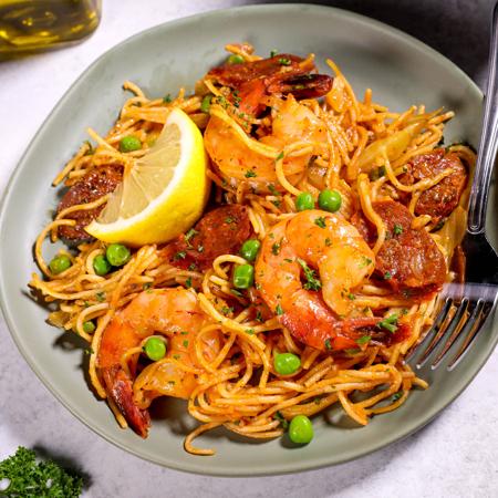 Spanish-Style Chorizo and Shrimp Pasta