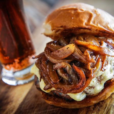 Burger With Beer-Glazed Onions and Cheddar