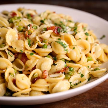 Creamy Orecchiette with DLM Applewood Smoked Bacon and Peas