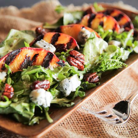 Grilled Peach Salad with Roquefort and Arugula