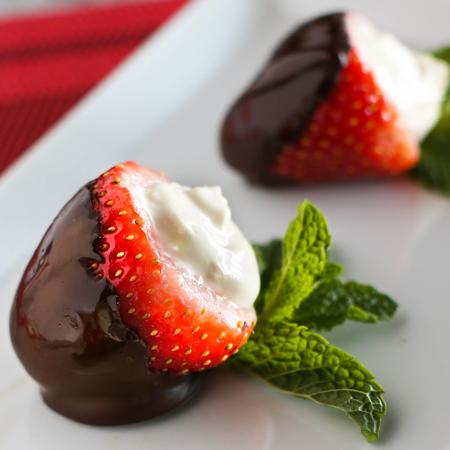 Dark Chocolate Covered Strawberries with Yogurt Maple Filling