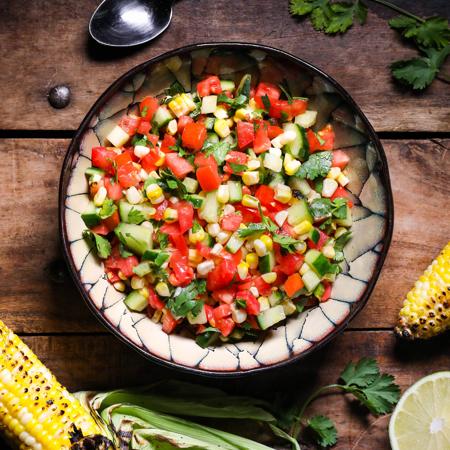 Local Corn, Cucumber, and Tomato Salad