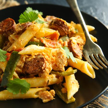 Hatch Chile, Chicken, and Chorizo Pasta