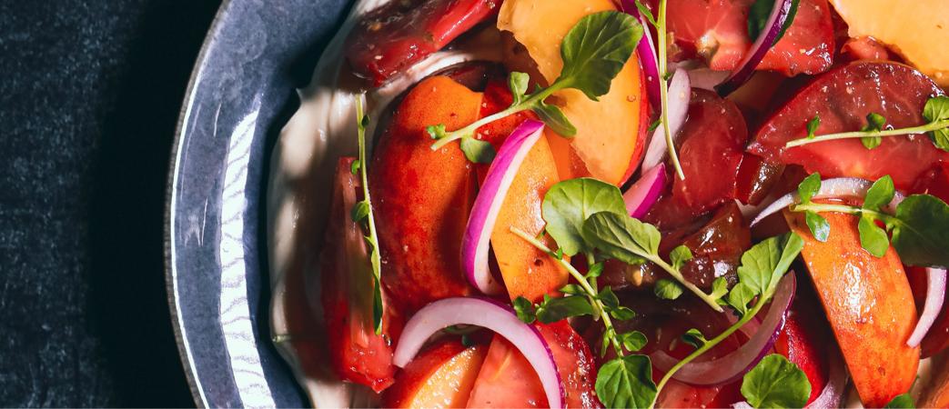 Peach & Tomato Salad With Goat Cheese Smear