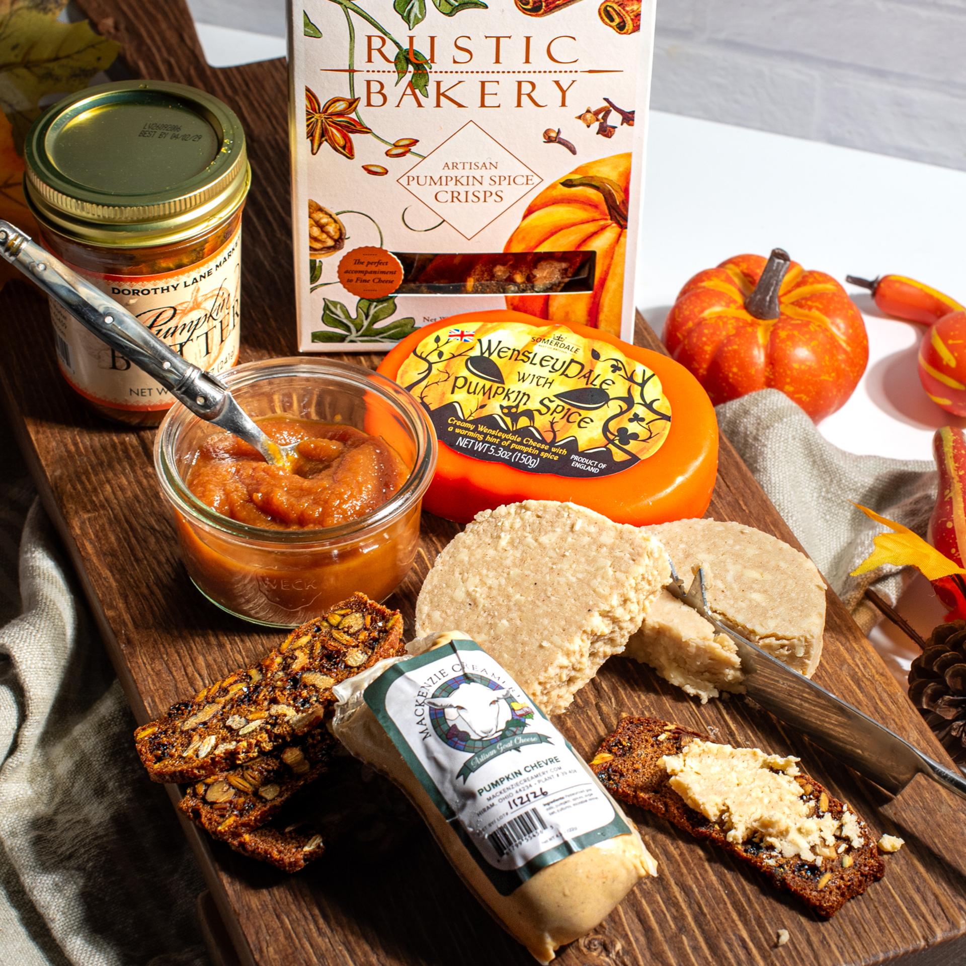 2026 Fall Cheese Pairing with Pumpkin goat cheese and pumpkin spice Wensleydale