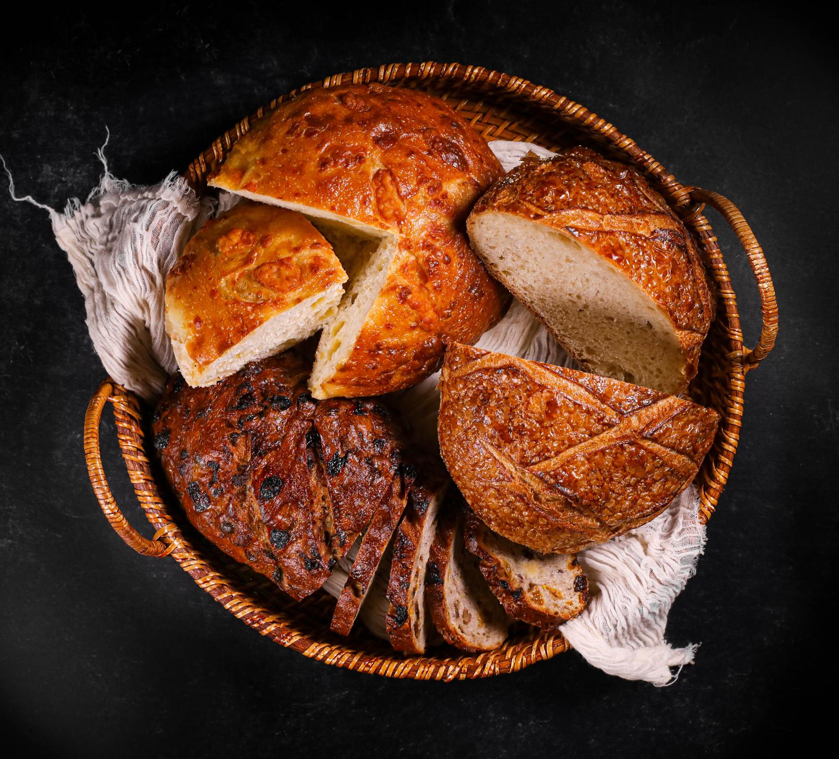 Artisan Bread Bestsellers - Asiago Cheese, Raisin Walnut, Sourdough