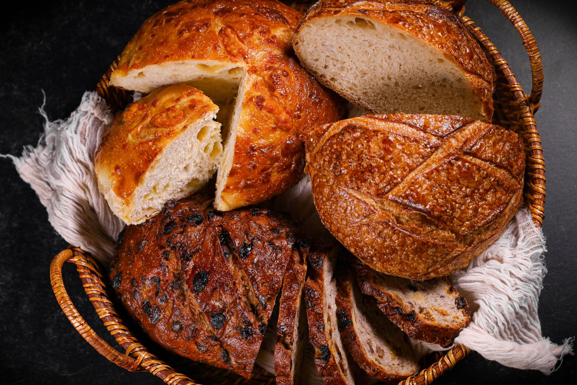 Artisan Bread Bestsellers - Asiago Cheese, Raisin Walnut, Sourdough