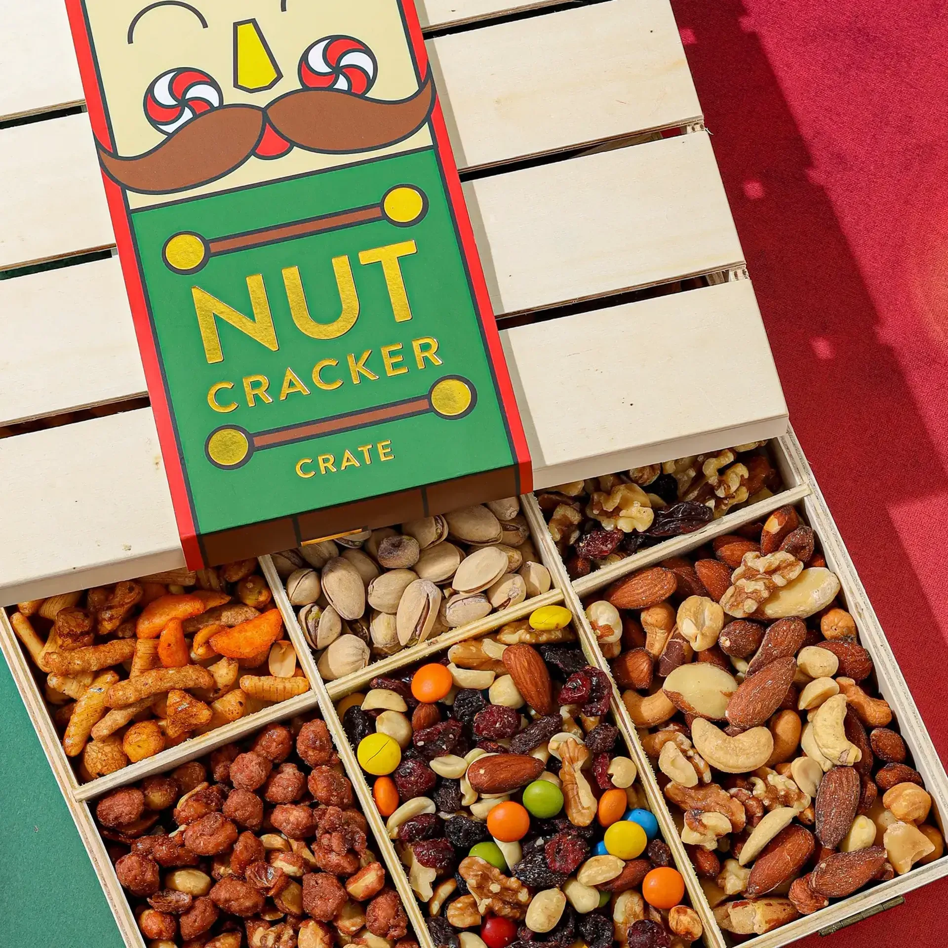 Nut Cracker themed Bonnie and Pop Savory snacker stash holiday edition with 6 nuts