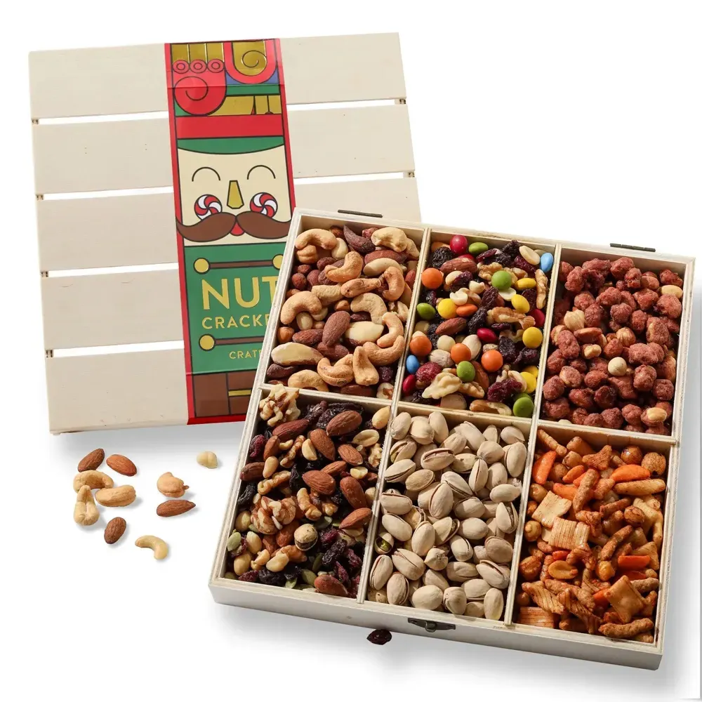 Bonnie and Pop Savory snacker stash holiday edition with 6 nuts and snack medleys
