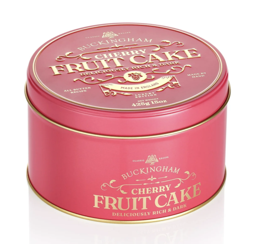 Buckingham Cherry Fruit Cake served with tea for the holidays