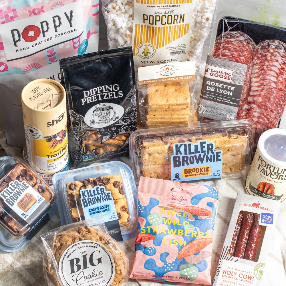 oose your own snack box with Killer brownies, salami, nuts, cookies, popcorn