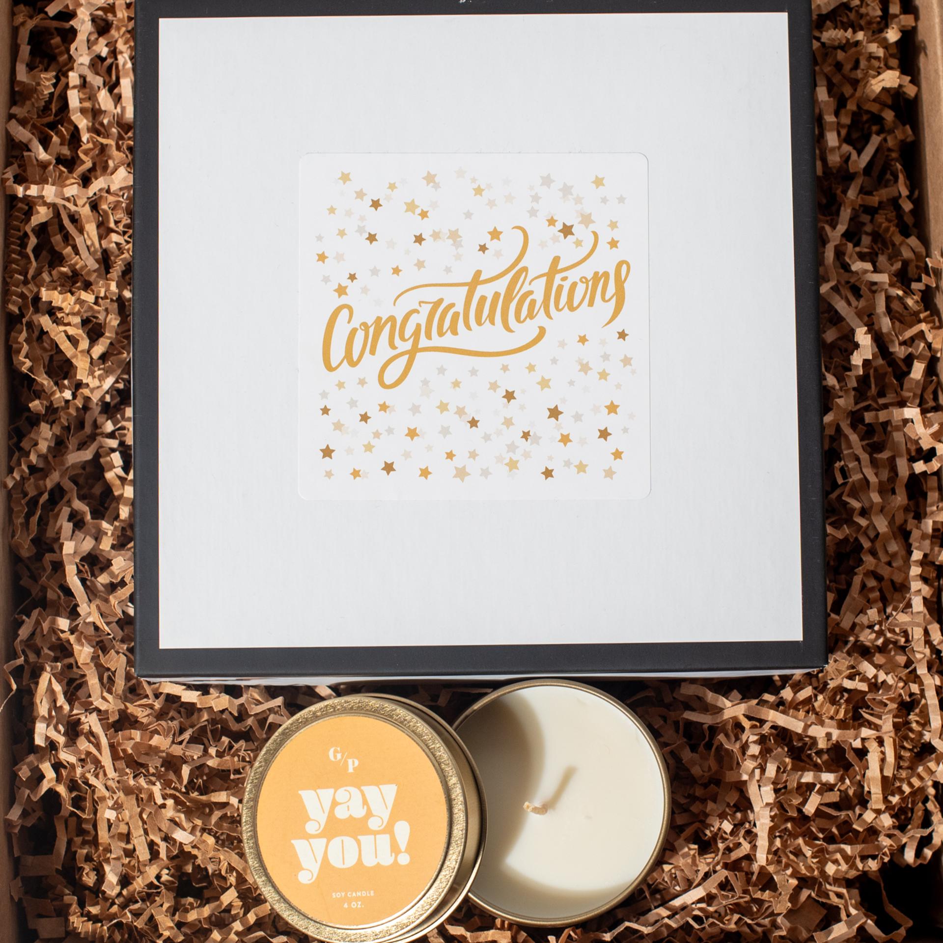 Congratulations gift box with candle