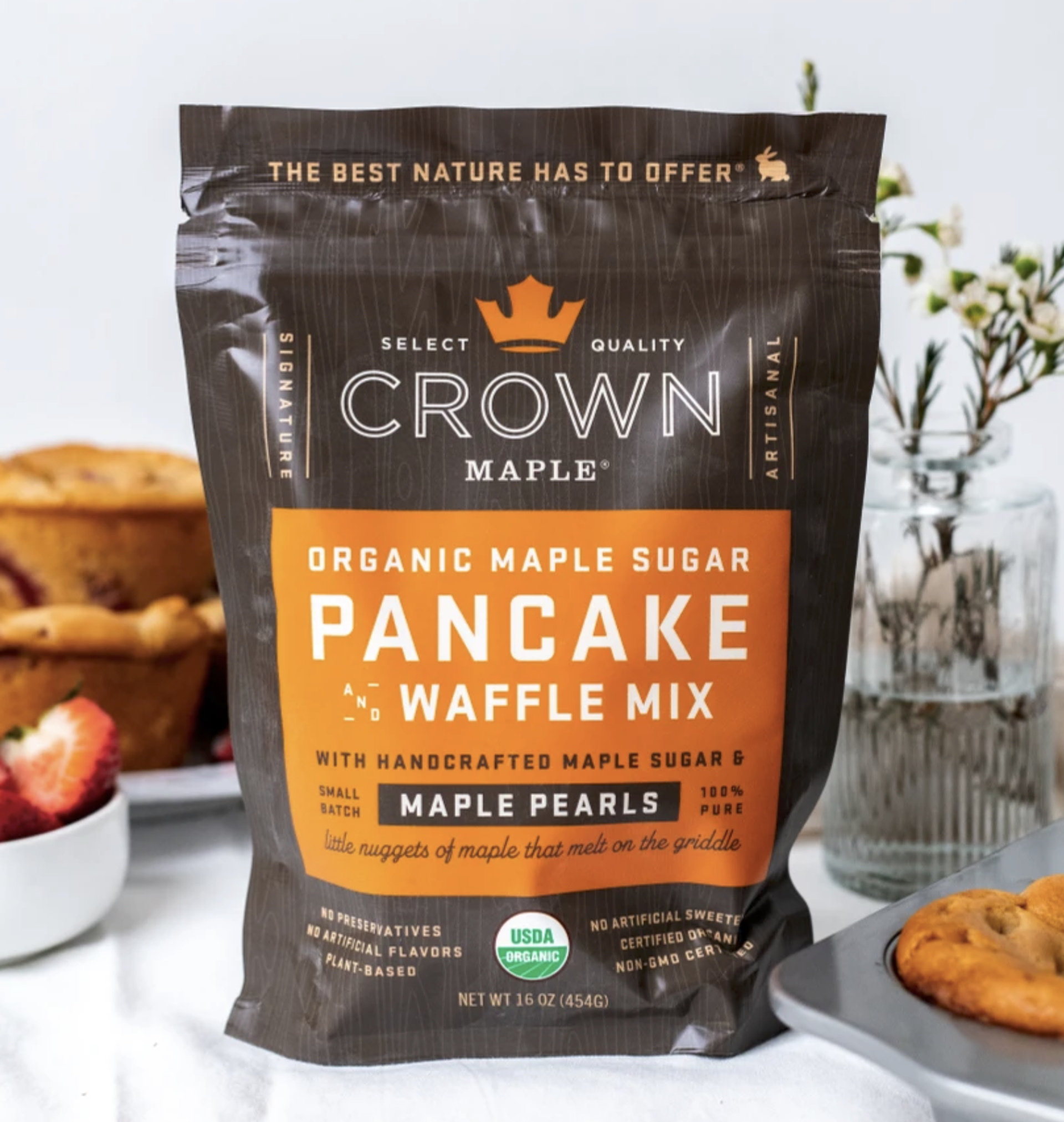 Crown Maple wafflees and pancake mix with maple pearls