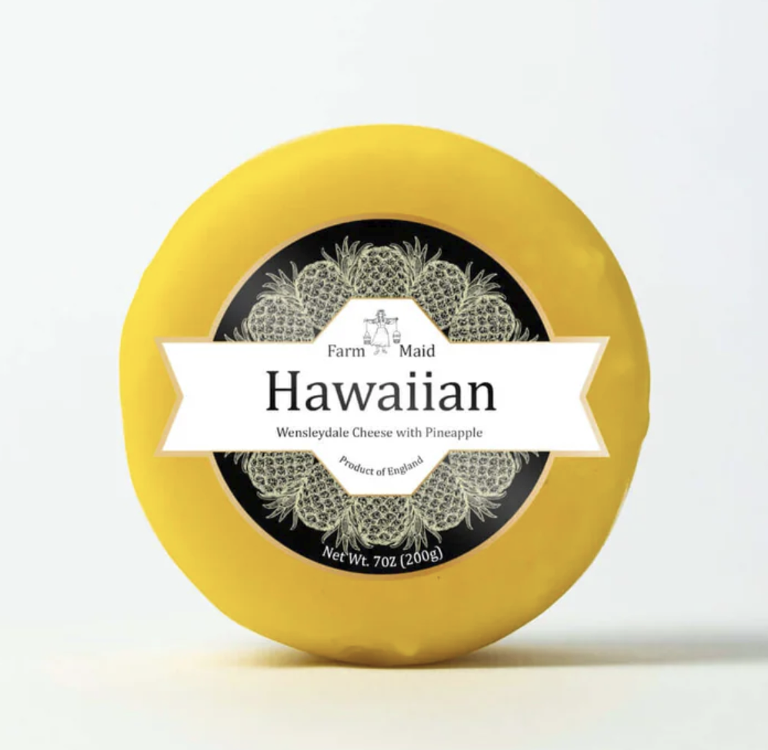 Farm Maid Hawaiian Wensleydale with Pineapple made in England cheese truckle