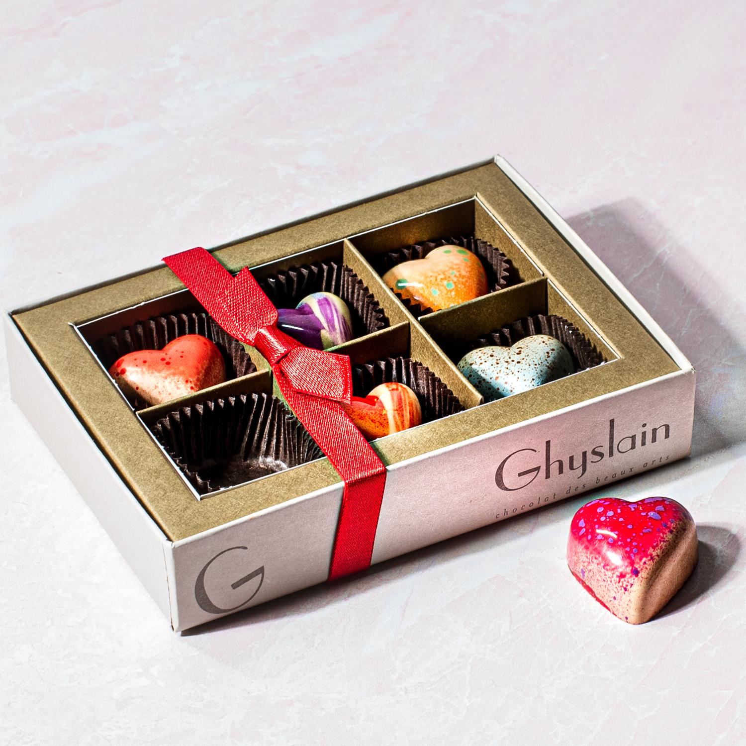 Ghyslain box of chocolates 6 hearts in window box
