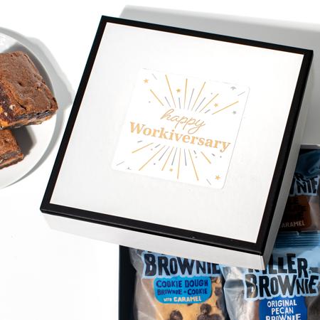 Happy Workiversary gift box filled with killer brownies