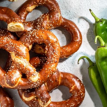 Soft Bavarian-style pretzel infused with roasted Hatch chiles from New Mexico