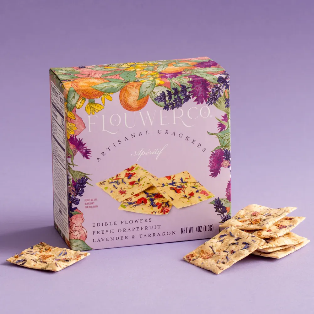 Flouwer Co Edible Flowers woody rosemary fresh dill and chive crackers