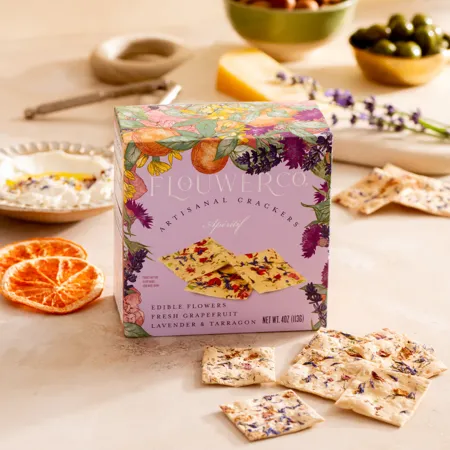 Flouwer Co Edible Flowers woody rosemary fresh dill and chive crackers
