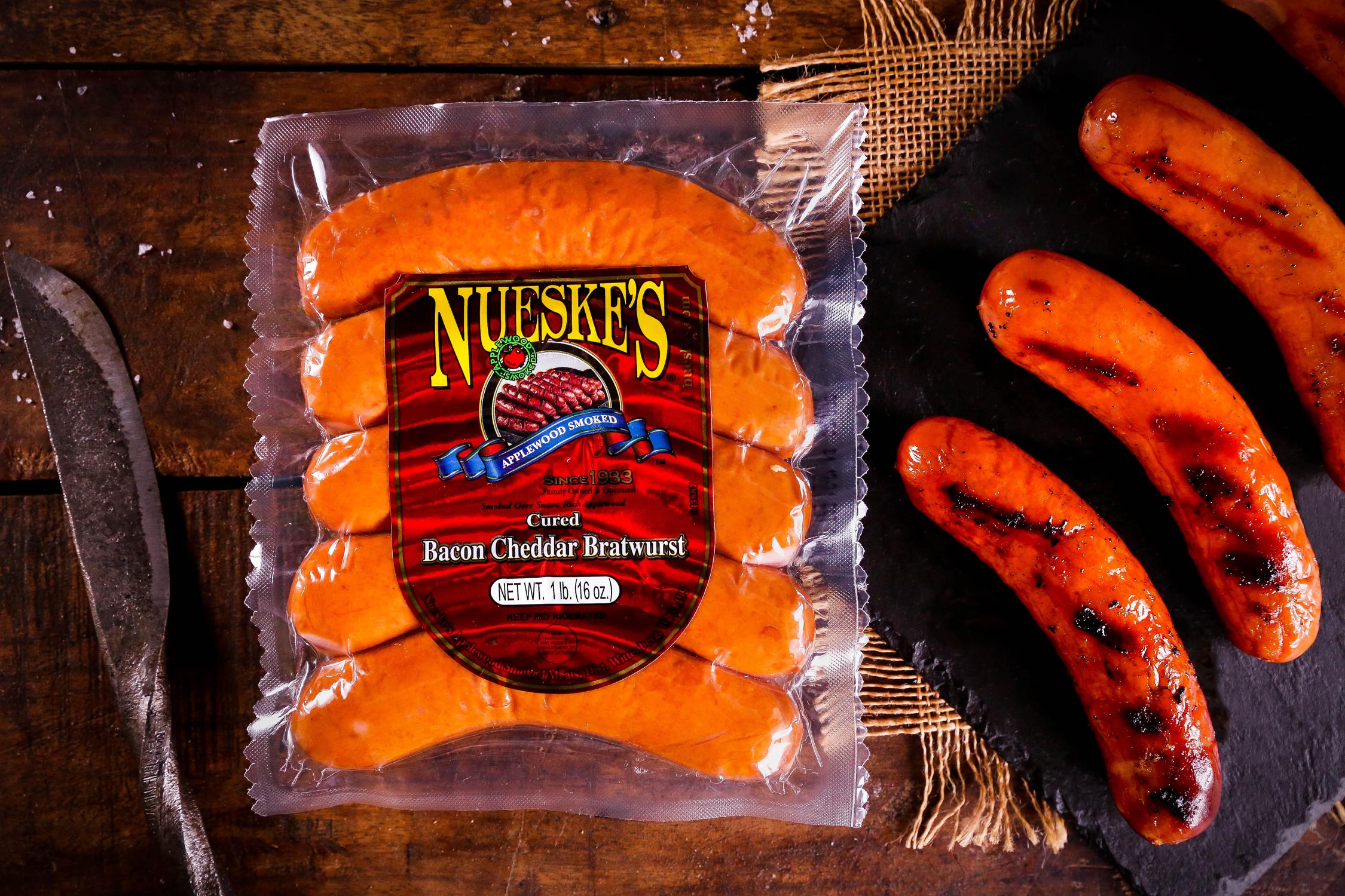 Nueke's Brats bacon cheddar
