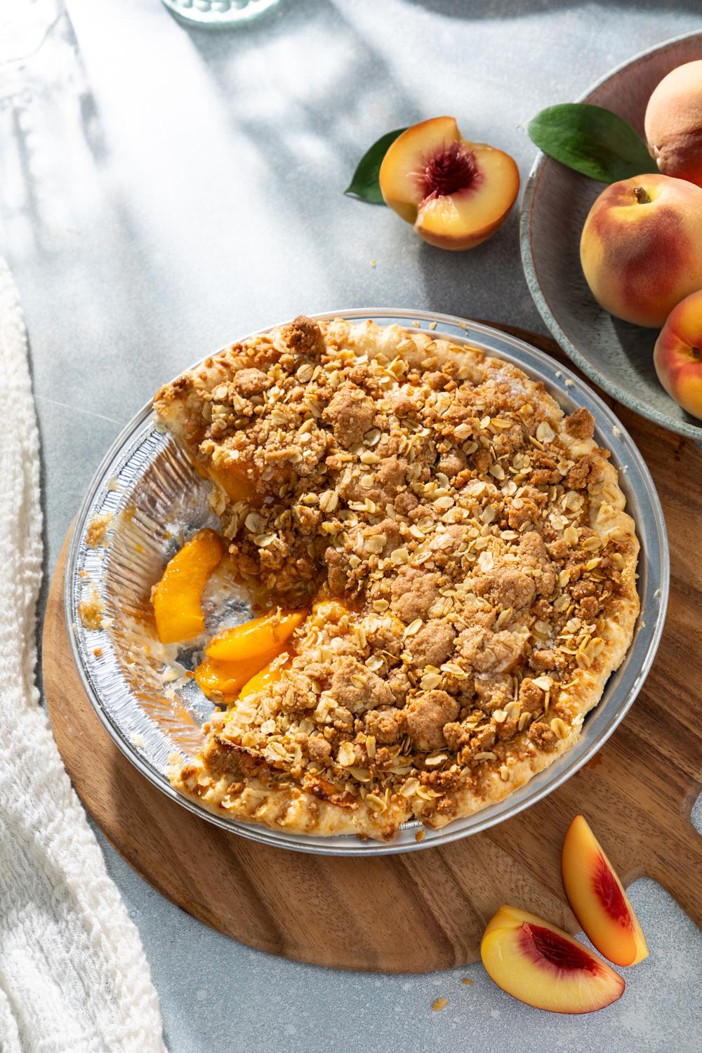 DLM Grandma Tobias Peach Pie with Streusel Topping and flaky crust