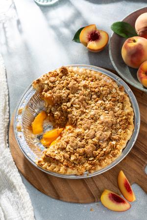 DLM Grandma Tobias Peach Pie with Streusel Topping and flaky crust