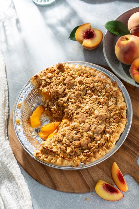DLM Grandma Tobias Peach Pie with Streusel Topping and flaky crust
