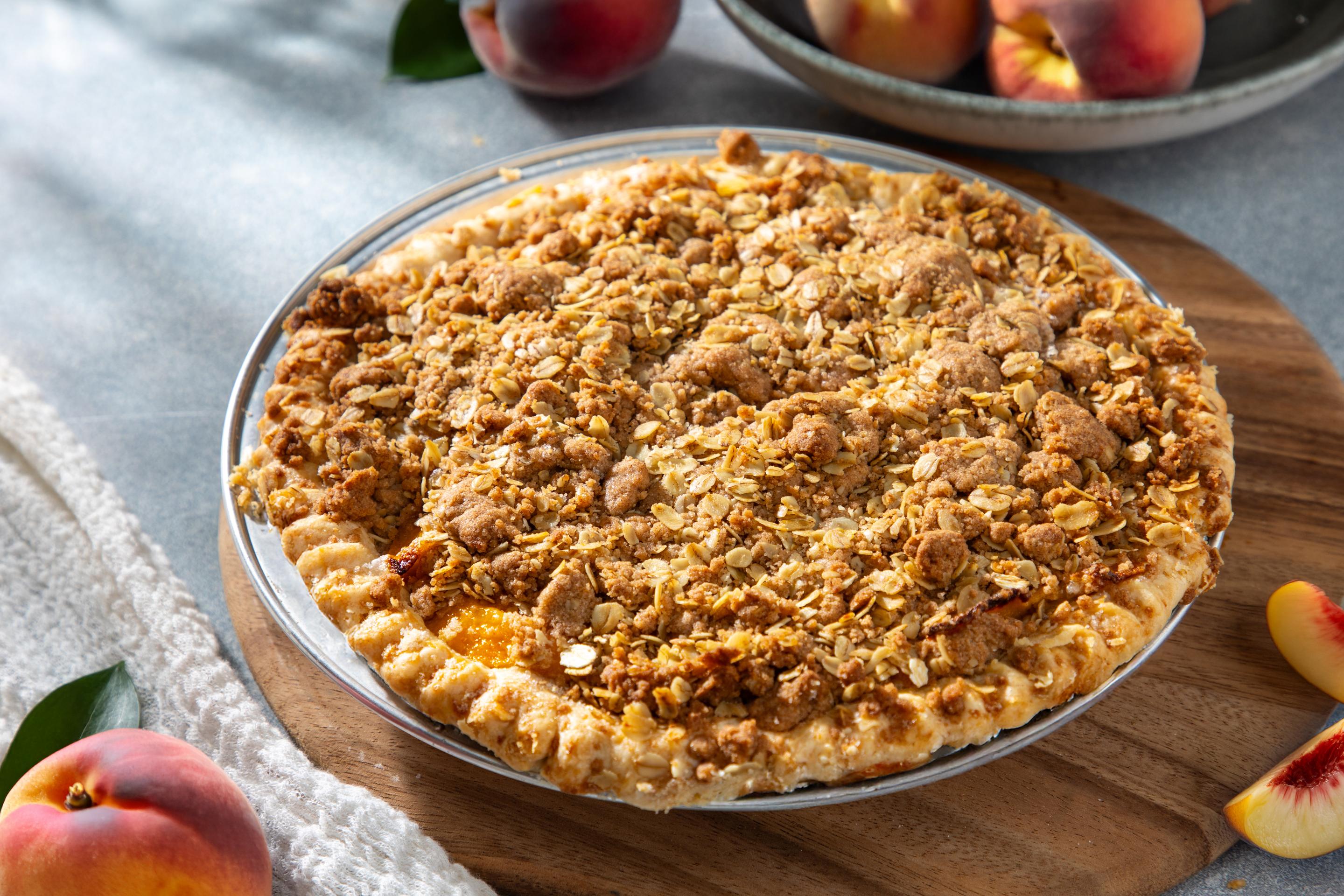 DLM Grandma Tobias Peach Pie with Streusel Topping and flaky crust