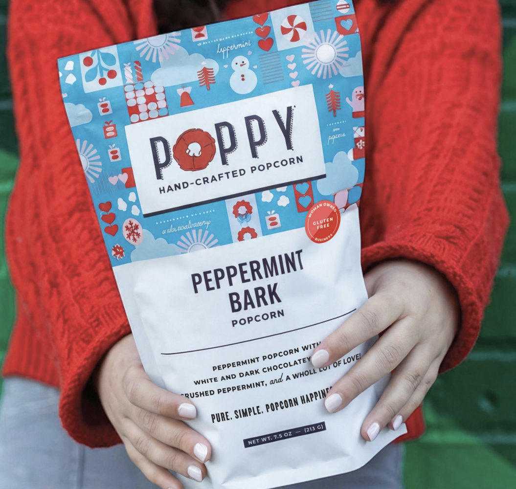 nt bark market back with white chocolate drizzled popcorn and peppermint
