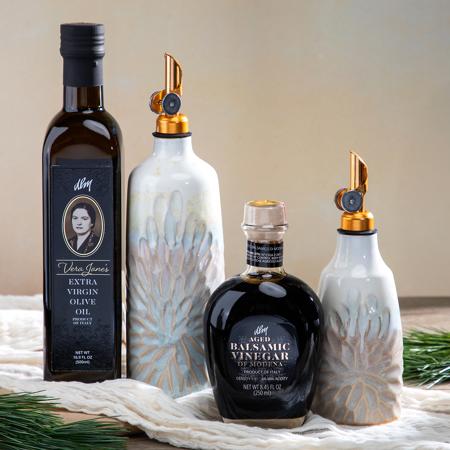 DLM Vera Janes and Aged Balsamic VInegar set with Rookwood Pottery Cruets