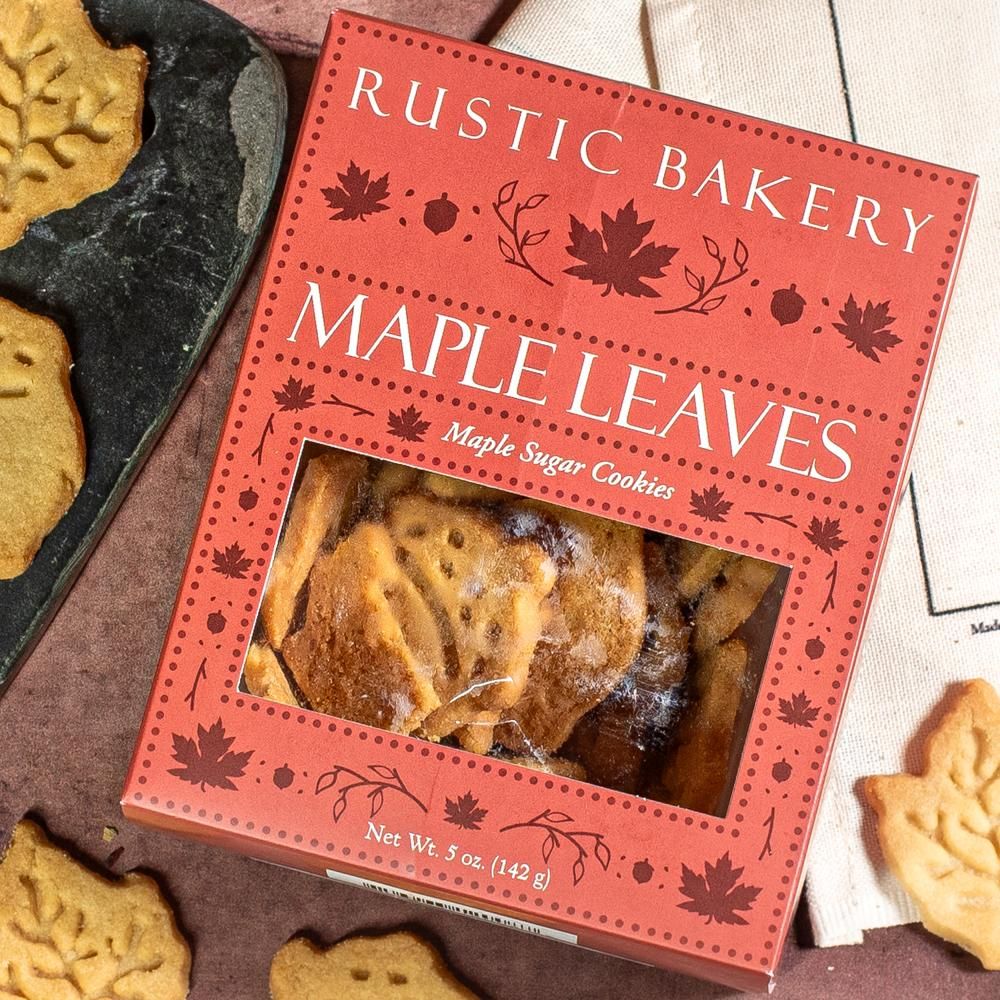 Rustic Bakery Maple Leaves Maple Sugar Cookies in the shapes of leaves and acorns