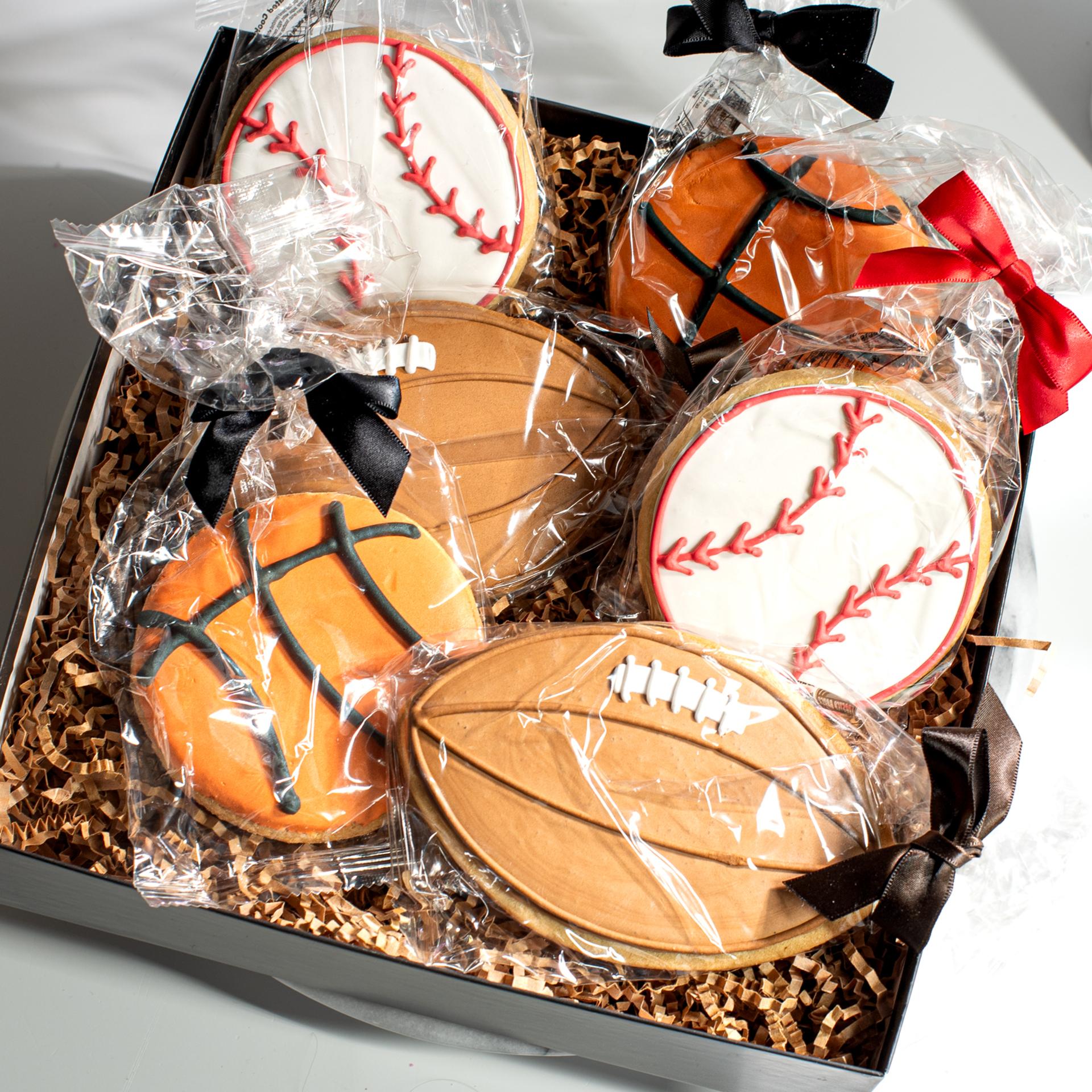 Sports Sugar Cookies 2 basketballs 2 baseballs 2 footballs sugar cookies