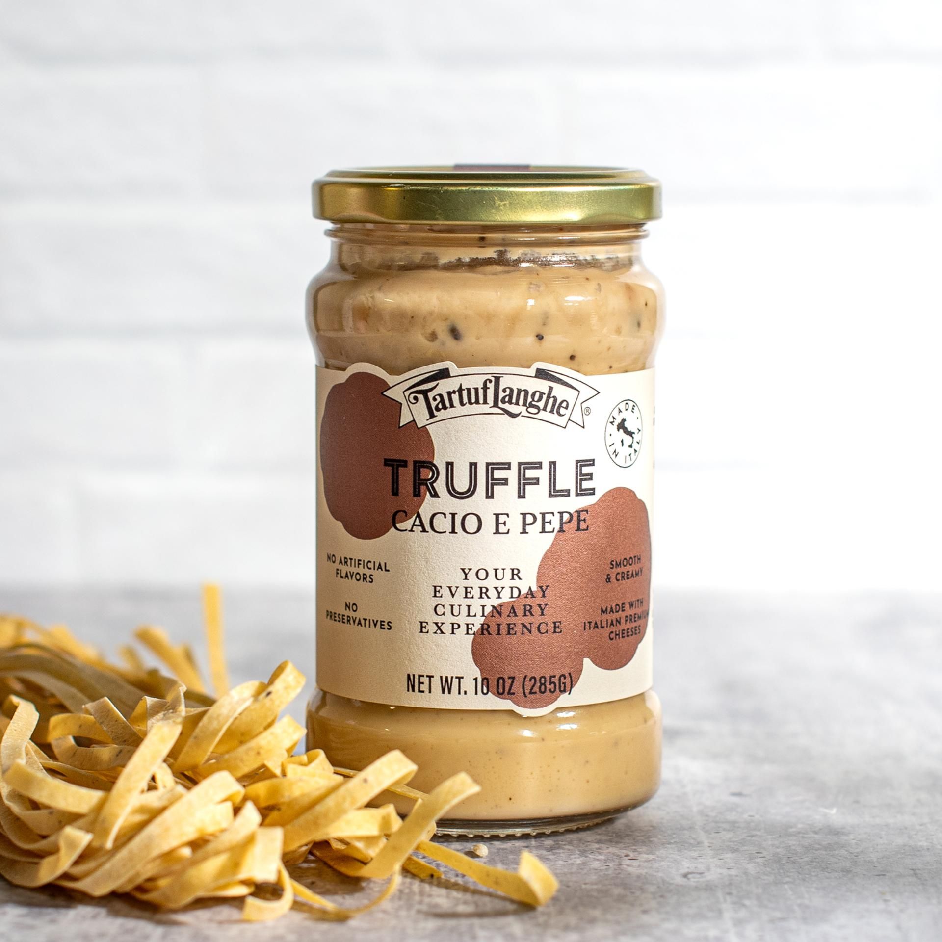 TartufLanghe truffle egg pasta with truffle carbonara sauce and cacio e pepe sauce