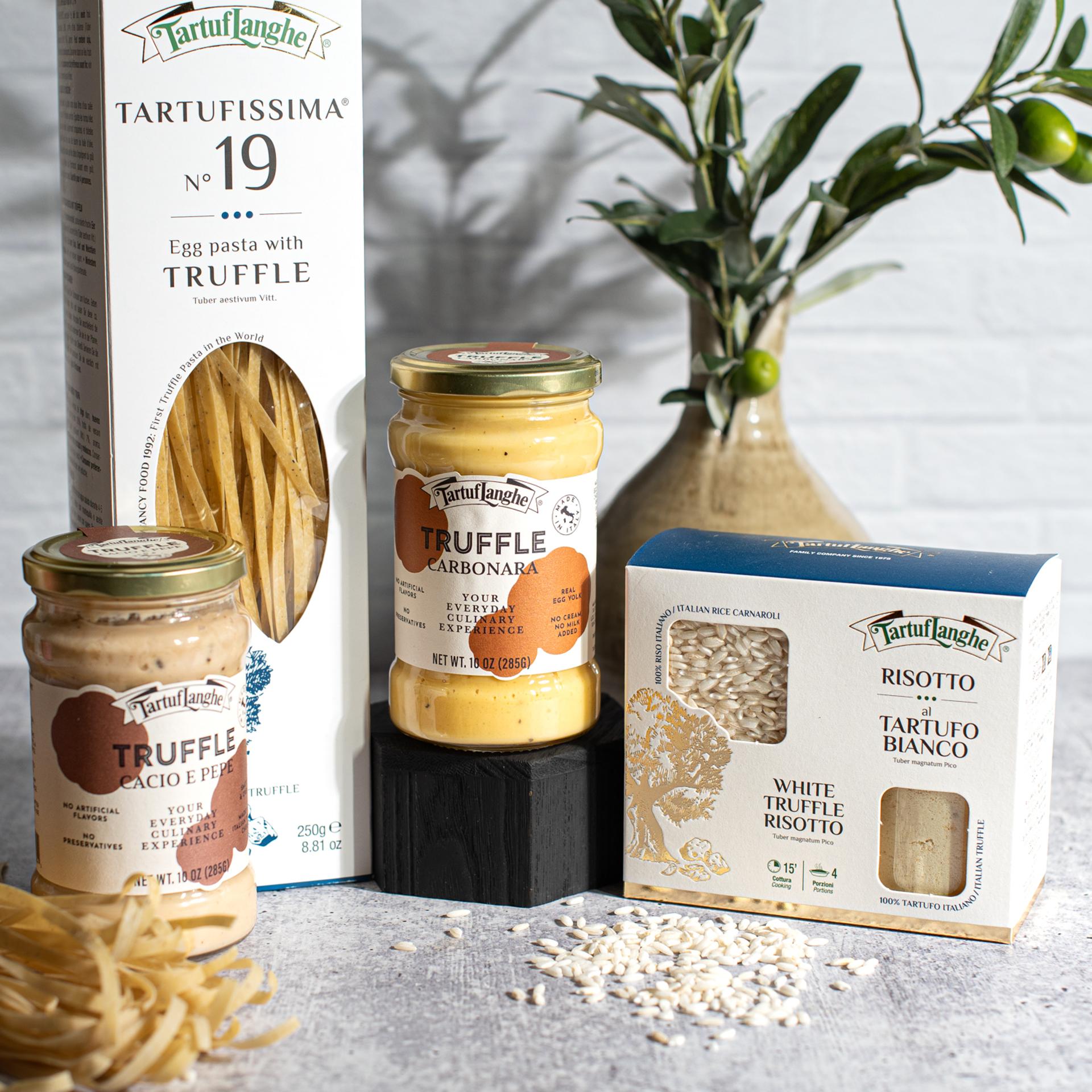Tartuflanghe Truffle Gift set with egg pasta, truffle cacio e pepe and truffle carbonara and white truffle ristto kit