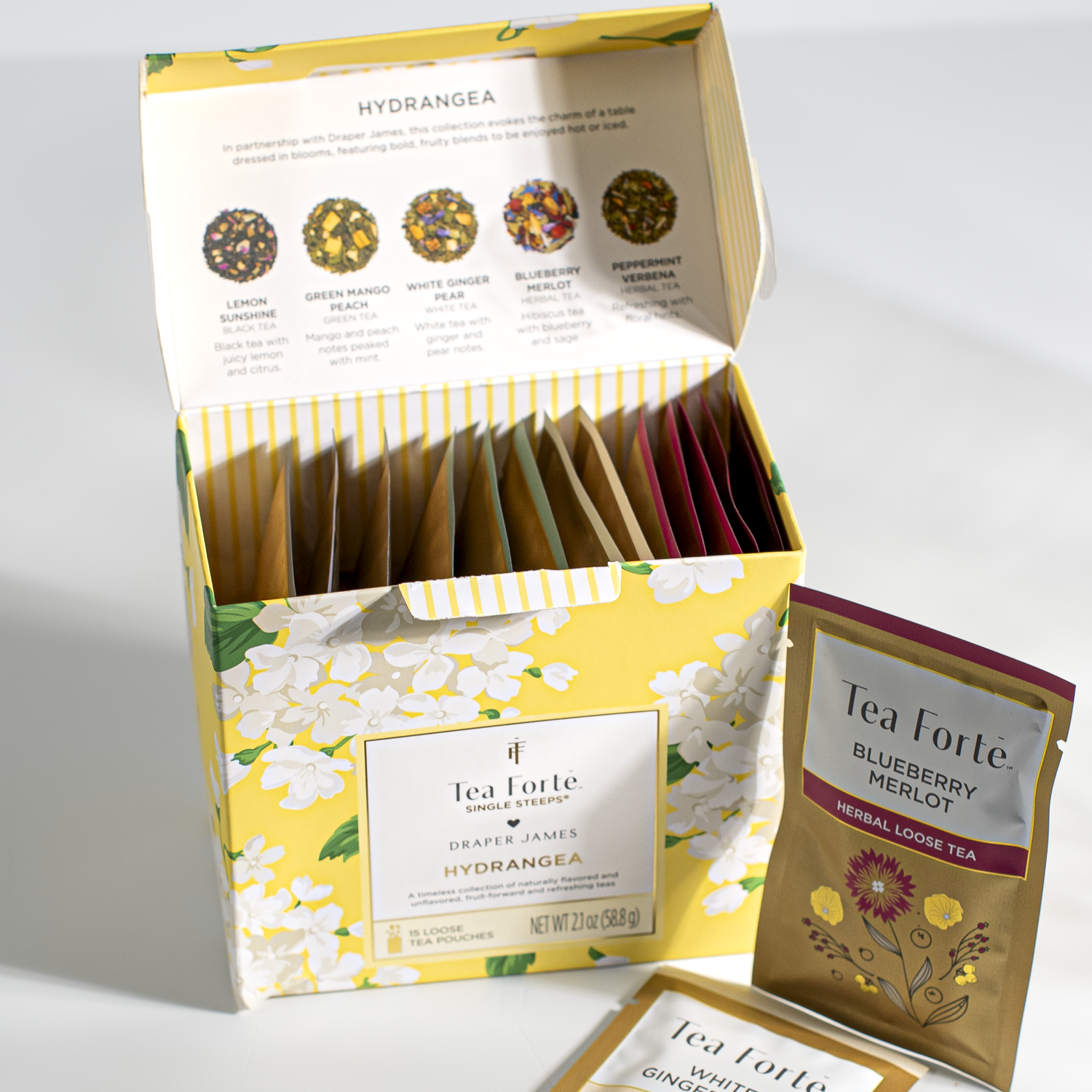 Tea Forte Single Steeps Draper James Hydrangea 15 Loose Tea Pouches