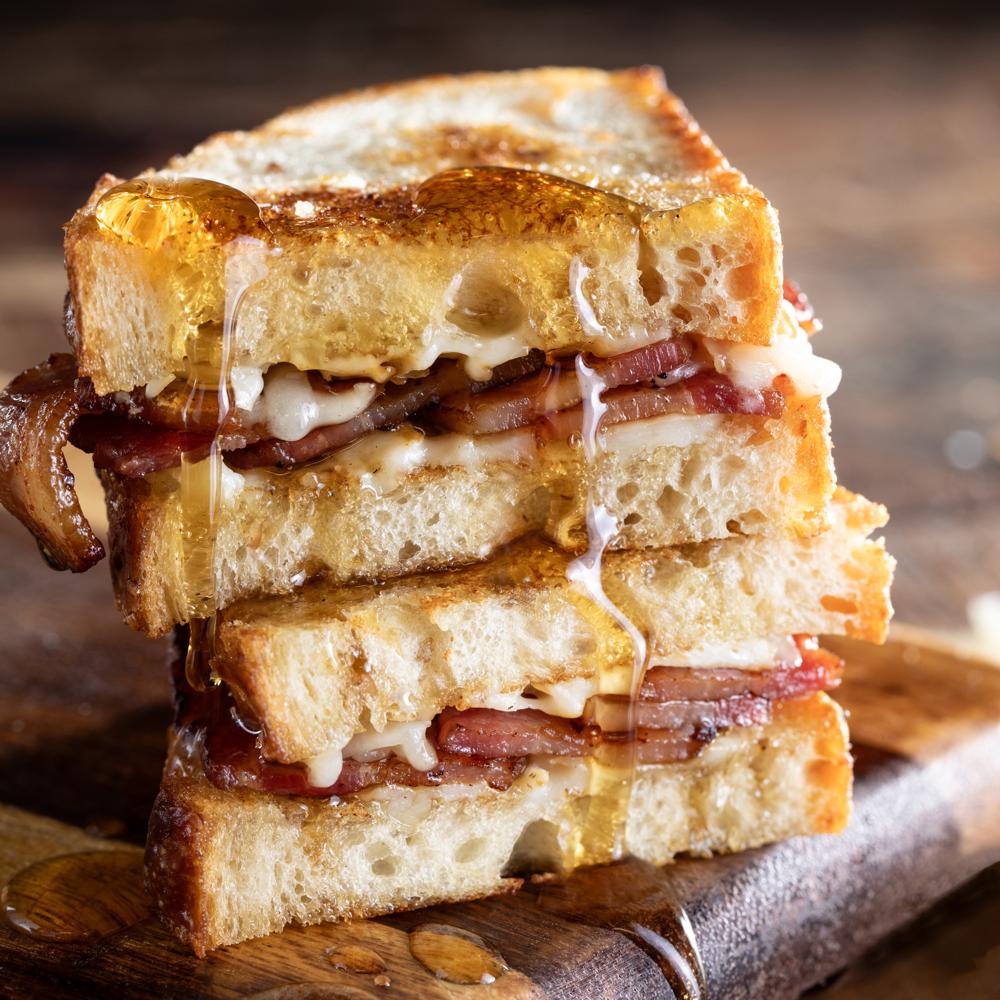 Vermont Grilled Cheese with maple syrup. 