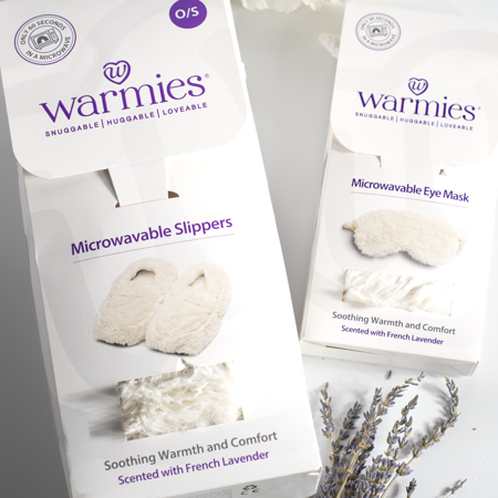 Warmies slippers and eye mask cream