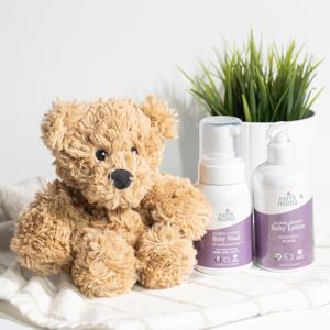 Welcome new baby gift with Earth Mama baby lotion and soap along with 